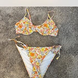 Floral Bikini Set with Orange and Yellow Accents